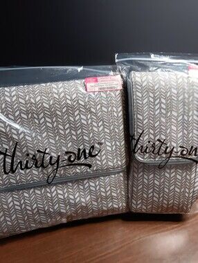 Thirty-one Double Chill Thermal Set Taupe/White Chevron Pattern Large & Small